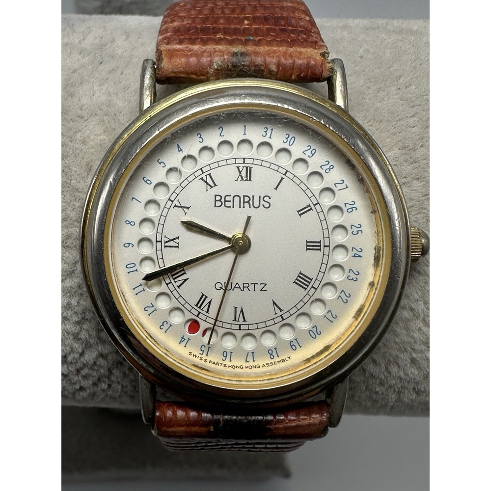 Benrus Mens‎ Calendar Watch New Battery 31MM 6.75" Vintage Rare S59